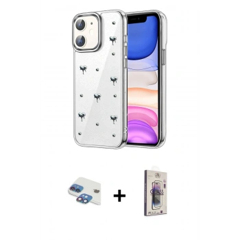 MARSİLYAN™- iPhone 11 Kılıf Yörünge Form - Siyah Bilvis 3D Cam Ekran Koruyucu + Pers Alüminyum Kamera Lens - GI