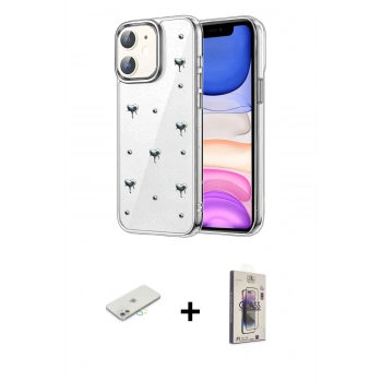 MARSİLYAN™- iPhone 11 Kılıf Yörünge Form - Siyah Bilvis 3D Cam Ekran Koruyucu + Renkli Kamera Lens Koruma Cam - SI