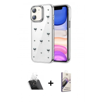 MARSİLYAN™- iPhone 11 Kılıf Yörünge Form - Siyah Bilvis 3D Mat Cam Ekran Koruyucu + Kamera Lens Koruma Cam - SF