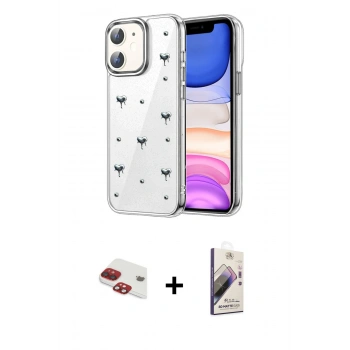 MARSİLYAN™- iPhone 11 Kılıf Yörünge Form - Siyah Bilvis 3D Mat Cam Ekran Koruyucu + Pers Alüminyum Kamera Lens - KI
