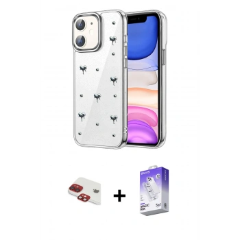 MARSİLYAN™- iPhone 11 Kılıf Yörünge Form - Siyah Bilvis 5in1 3D Magic Cam Ekran Koruyucu + Pers Alüminyum Kamera Lens - KI
