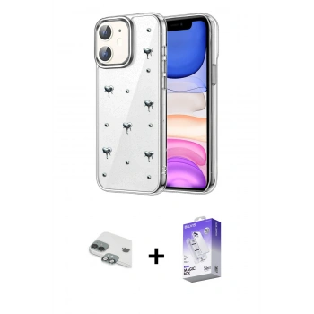 MARSİLYAN™- iPhone 11 Kılıf Yörünge Form - Siyah Bilvis 5in1 3D Magic Cam Ekran Koruyucu + Pers Alüminyum Kamera Lens - YL