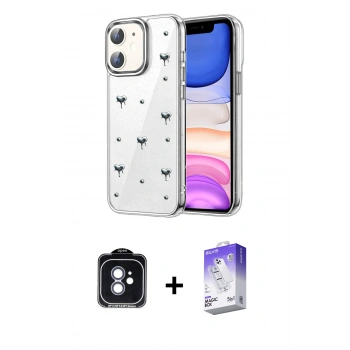 MARSİLYAN™- iPhone 11 Kılıf Yörünge Form - Siyah Bilvis 5in1 3D Magic Cam Ekran Koruyucu + PVD Metal Kamera Lens - MI