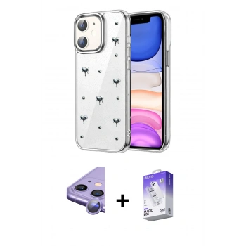 MARSİLYAN™- iPhone 11 Kılıf Yörünge Form - Siyah Bilvis 5in1 3D Magic Cam Ekran Koruyucu + Raze Metal Kamera Lens - MR