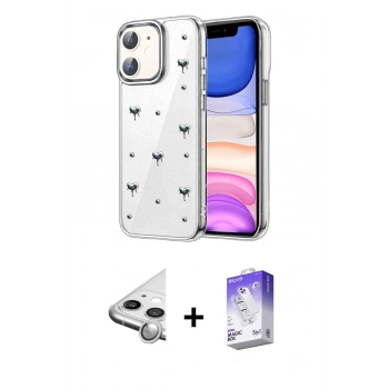 MARSİLYAN™- iPhone 11 Kılıf Yörünge Form - Siyah Bilvis 5in1 3D Magic Cam Ekran Koruyucu + Raze Metal Kamera Lens - GS