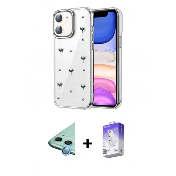 MARSİLYAN™- iPhone 11 Kılıf Yörünge Form - Siyah Bilvis 5in1 3D Magic Cam Ekran Koruyucu + Raze Metal Kamera Lens - MI