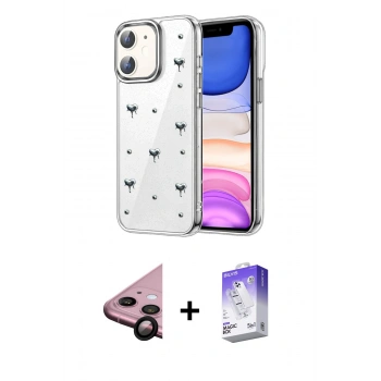MARSİLYAN™- iPhone 11 Kılıf Yörünge Form - Siyah Bilvis 5in1 3D Magic Cam Ekran Koruyucu + Raze Metal Kamera Lens - SH