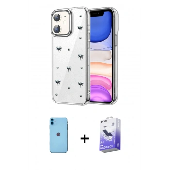 MARSİLYAN™- iPhone 11 Kılıf Yörünge Form - Siyah Bilvis 5in1 5D Magic Hayalet Cam Ekran Koruyucu + Neon Fosforlu Kamera Lens - MI