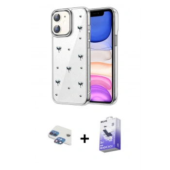MARSİLYAN™- iPhone 11 Kılıf Yörünge Form - Siyah Bilvis 5in1 5D Magic Hayalet Cam Ekran Koruyucu + Pers Alüminyum Kamera Lens - GI