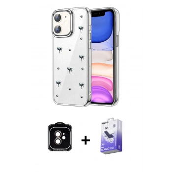 MARSİLYAN™- iPhone 11 Kılıf Yörünge Form - Siyah Bilvis 5in1 5D Magic Hayalet Cam Ekran Koruyucu + PVD Metal Kamera Lens - TU