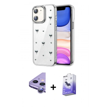 MARSİLYAN™- iPhone 11 Kılıf Yörünge Form - Siyah Bilvis 5in1 5D Magic Hayalet Cam Ekran Koruyucu + Raze Metal Kamera Lens - MR