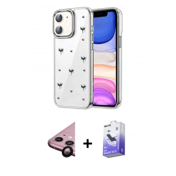 MARSİLYAN™- iPhone 11 Kılıf Yörünge Form - Siyah Bilvis 5in1 5D Magic Hayalet Cam Ekran Koruyucu + Raze Metal Kamera Lens - SH
