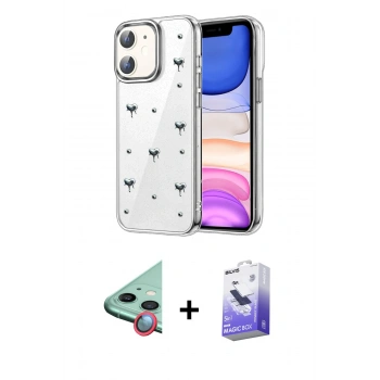 MARSİLYAN™- iPhone 11 Kılıf Yörünge Form - Siyah Bilvis 5in1 5D Magic Hayalet Cam Ekran Koruyucu + Raze Metal Kamera Lens - KI
