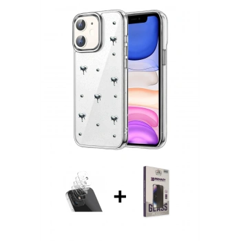 MARSİLYAN™- iPhone 11 Kılıf Yörünge Form - Siyah Bilvis Hayalet Cam Ekran Koruyucu + Kamera Lens Koruma Cam - SF