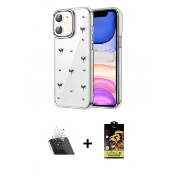 MARSİLYAN™- iPhone 11 Kılıf Yörünge Form - Siyah Buffer Cam Ekran Koruyucu + Kamera Lens Koruma Cam - SF