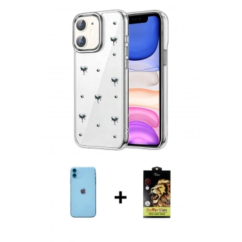MARSİLYAN™- iPhone 11 Kılıf Yörünge Form - Siyah Buffer Cam Ekran Koruyucu + Neon Fosforlu Kamera Lens - MI