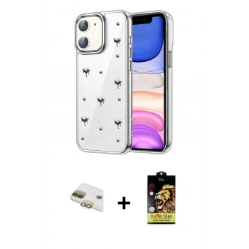 MARSİLYAN™- iPhone 11 Kılıf Yörünge Form - Siyah Buffer Cam Ekran Koruyucu + Pers Alüminyum Kamera Lens - GD