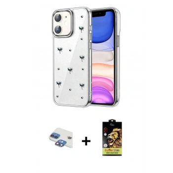 MARSİLYAN™- iPhone 11 Kılıf Yörünge Form - Siyah Buffer Cam Ekran Koruyucu + Pers Alüminyum Kamera Lens - GI