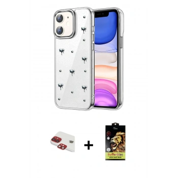 MARSİLYAN™- iPhone 11 Kılıf Yörünge Form - Siyah Buffer Cam Ekran Koruyucu + Pers Alüminyum Kamera Lens - KI
