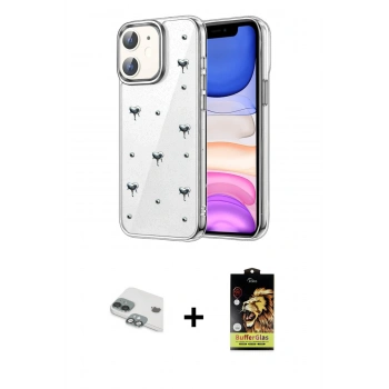 MARSİLYAN™- iPhone 11 Kılıf Yörünge Form - Siyah Buffer Cam Ekran Koruyucu + Pers Alüminyum Kamera Lens - YL