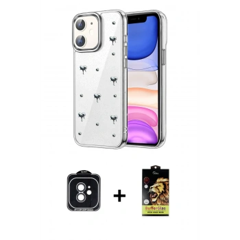 MARSİLYAN™- iPhone 11 Kılıf Yörünge Form - Siyah Buffer Cam Ekran Koruyucu + PVD Metal Kamera Lens - SH