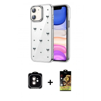 MARSİLYAN™- iPhone 11 Kılıf Yörünge Form - Siyah Buffer Cam Ekran Koruyucu + PVD Metal Kamera Lens - TU