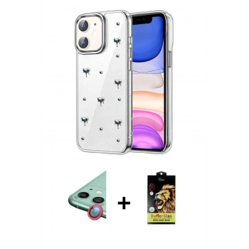 MARSİLYAN™- iPhone 11 Kılıf Yörünge Form - Siyah Buffer Cam Ekran Koruyucu + Raze Metal Kamera Lens - KI