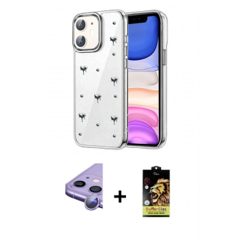 MARSİLYAN™- iPhone 11 Kılıf Yörünge Form - Siyah Buffer Cam Ekran Koruyucu + Raze Metal Kamera Lens - MR