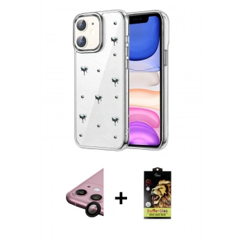 MARSİLYAN™- iPhone 11 Kılıf Yörünge Form - Siyah Buffer Cam Ekran Koruyucu + Raze Metal Kamera Lens - SH