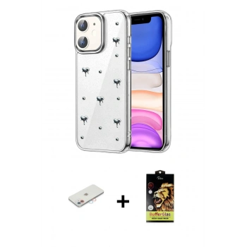 MARSİLYAN™- iPhone 11 Kılıf Yörünge Form - Siyah Buffer Cam Ekran Koruyucu + Renkli Kamera Lens Koruma Cam - PE