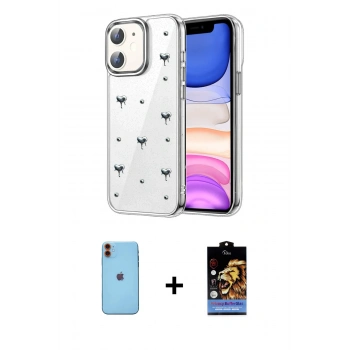 MARSİLYAN™- iPhone 11 Kılıf Yörünge Form - Siyah Buffer Hayalet Cam Ekran Koruyucu + Neon Fosforlu Kamera Lens - TU