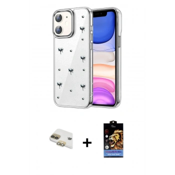 MARSİLYAN™- iPhone 11 Kılıf Yörünge Form - Siyah Buffer Hayalet Cam Ekran Koruyucu + Pers Alüminyum Kamera Lens - GD