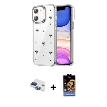 MARSİLYAN™- iPhone 11 Kılıf Yörünge Form - Siyah Buffer Hayalet Cam Ekran Koruyucu + Pers Alüminyum Kamera Lens - LT