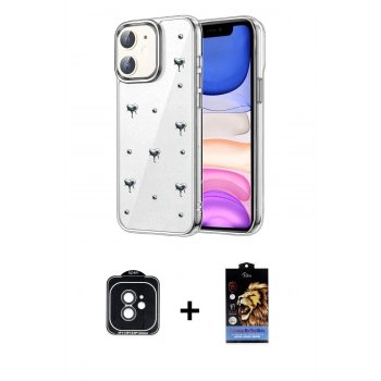 MARSİLYAN™- iPhone 11 Kılıf Yörünge Form - Siyah Buffer Hayalet Cam Ekran Koruyucu + PVD Metal Kamera Lens - SH