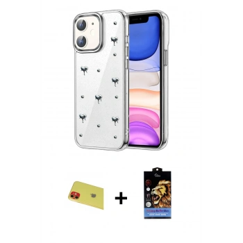 MARSİLYAN™- iPhone 11 Kılıf Yörünge Form - Siyah Buffer Hayalet Cam Ekran Koruyucu + Rainbow Kamera Lens Koruma Cam - KI