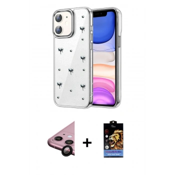 MARSİLYAN™- iPhone 11 Kılıf Yörünge Form - Siyah Buffer Hayalet Cam Ekran Koruyucu + Raze Metal Kamera Lens - SH