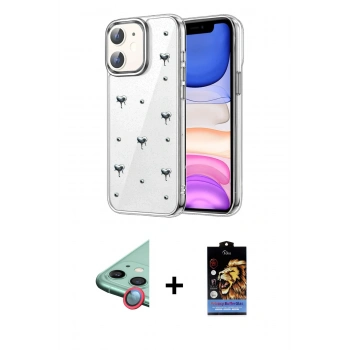 MARSİLYAN™- iPhone 11 Kılıf Yörünge Form - Siyah Buffer Hayalet Cam Ekran Koruyucu + Raze Metal Kamera Lens - KI