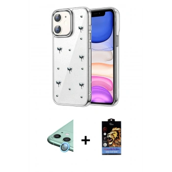 MARSİLYAN™- iPhone 11 Kılıf Yörünge Form - Siyah Buffer Hayalet Cam Ekran Koruyucu + Raze Metal Kamera Lens - MI