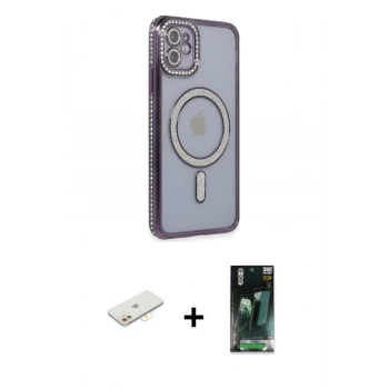MARSİLYAN™- iPhone 11 Kılıf Zirve Doku Prime - Şeffaf 360 Full Body Arka Koruyucu + Renkli Kamera Lens Koruma Cam - SI