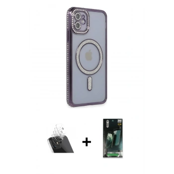 MARSİLYAN™- iPhone 11 Kılıf Zirve Doku Prime - Şeffaf 360 Full Body Arka Koruyucu + Kamera Lens Koruma Cam - SF