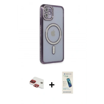 MARSİLYAN™- iPhone 11 Kılıf Zirve Doku Prime - Şeffaf Pasifik Cam Ekran Koruyucu + Pers Alüminyum Kamera Lens - KI