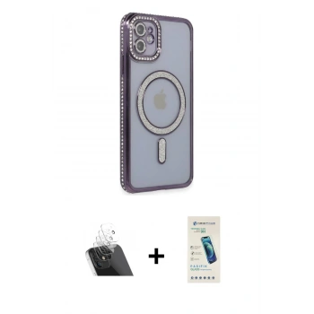 MARSİLYAN™- iPhone 11 Kılıf Zirve Doku Prime - Şeffaf Pasifik Cam Ekran Koruyucu + Kamera Lens Koruma Cam - SF