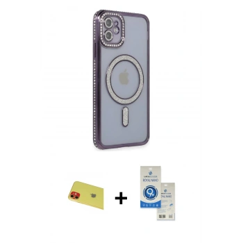 MARSİLYAN™- iPhone 11 Kılıf Zirve Doku Prime - Şeffaf Royal Nano Ekran Koruyucu + Rainbow Kamera Lens Koruma Cam - KI