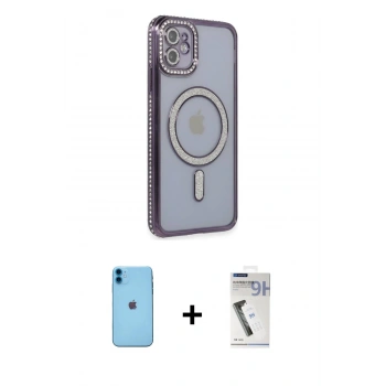 MARSİLYAN™- iPhone 11 Kılıf Zirve Doku Prime - Şeffaf Uv Polymer Nano Ekran Koruyucu + Neon Fosforlu Kamera Lens - MI
