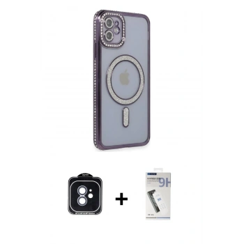 MARSİLYAN™- iPhone 11 Kılıf Zirve Doku Prime - Şeffaf Uv Polymer Nano Ekran Koruyucu + PVD Metal Kamera Lens - MI