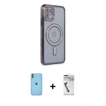 MARSİLYAN™- iPhone 11 Kılıf Zirve Doku Prime - Şeffaf Uv Polymer Nano Ekran Koruyucu + Neon Fosforlu Kamera Lens - YL