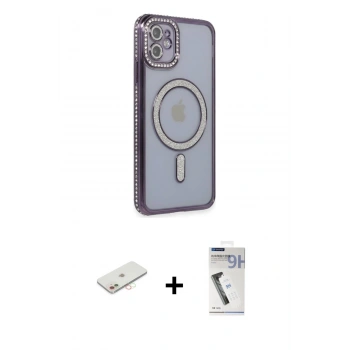 MARSİLYAN™- iPhone 11 Kılıf Zirve Doku Prime - Şeffaf Uv Polymer Nano Ekran Koruyucu + Renkli Kamera Lens Koruma Cam - YL