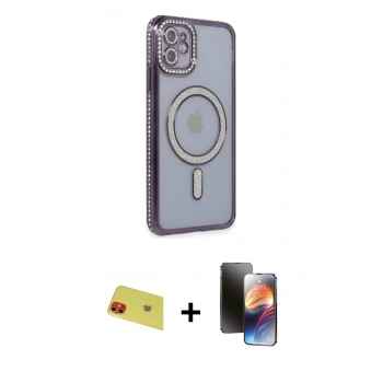 MARSİLYAN™- iPhone 11 Kılıf Zirve Doku Prime - Siyah 3D Antistatik Mat Seramik Nano Ekran Koruyucu + Rainbow Kamera Lens Koruma Cam - KI