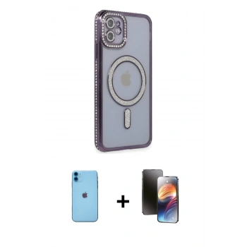 MARSİLYAN™- iPhone 11 Kılıf Zirve Doku Prime - Siyah 3D Antistatik Mat Seramik Nano Ekran Koruyucu + Neon Fosforlu Kamera Lens - MI