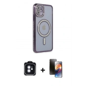 MARSİLYAN™- iPhone 11 Kılıf Zirve Doku Prime - Siyah 3D Antistatik Mat Seramik Nano Ekran Koruyucu + PVD Metal Kamera Lens - MI
